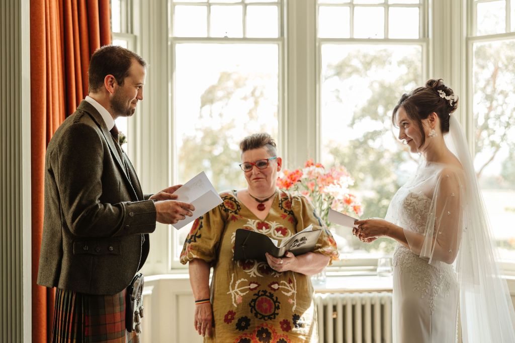 Fun, quirky and authentic wedding conducted by Isabel Lockhart a Aberdeenshire Celebrant at Douneside House